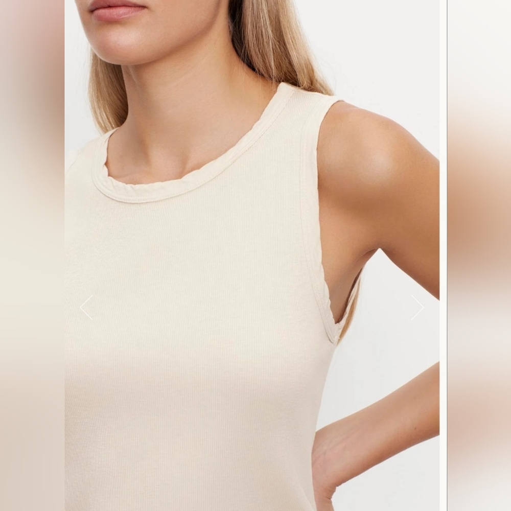 NWOT Velvet by Graham & Spencer Beige Ribbed Tank Top Size Small - Picture 2 of 12